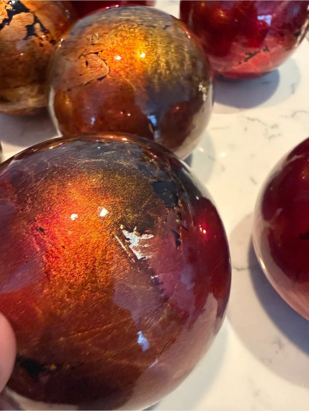 Set of 7 Red Gold Mercury Glass Decorative Orbs Spheres 4” Holiday Decor